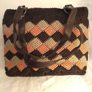 Brown And Peach Diamond Artisan Handbag